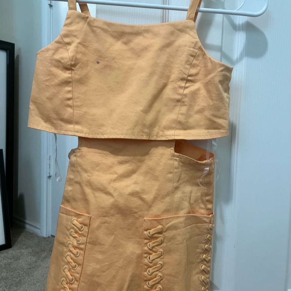 Habitual Girl Orange Dress with Lace-Up Design
